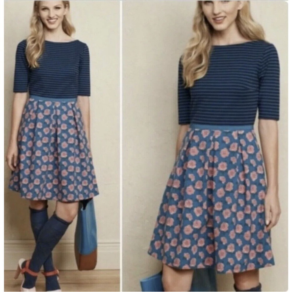 Matilda Jane Sz S Dress Lux Point Knit Peyton Rose Teal Pink Print Fit n Flare